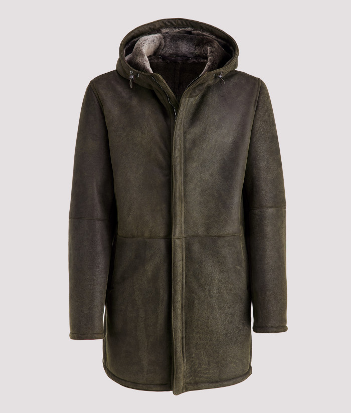 Merino Sheepskin Reversible Hooded Long Coat