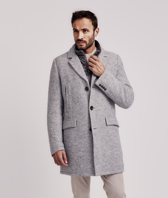 MEN HEAVY JACKET IN QUILTED WATER RESISTANT LIGHT GREY CASHMERE AND WOOL